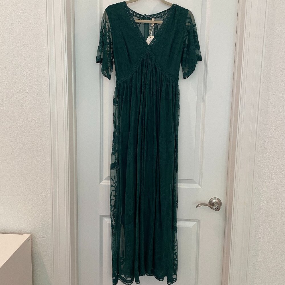 NWT PinkBlush Forest Green Lace Mesh Overlay Maxi Dress size small - Picture 2 of 13
